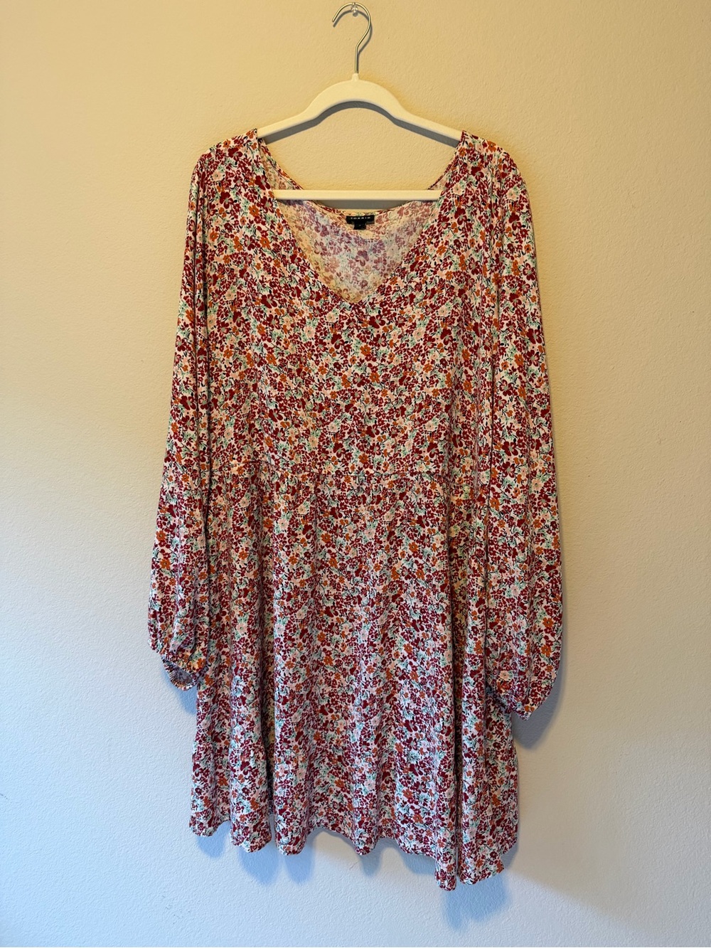torrid Red Floral V-Neck Long Sleeve Tunic Dress